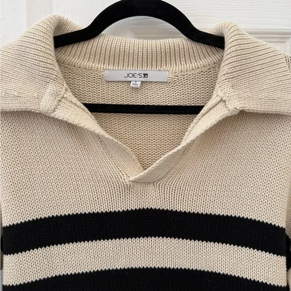 Joe's Black and Cream Striped Knit Collared Sweater - Size S - Picture 7 of 8